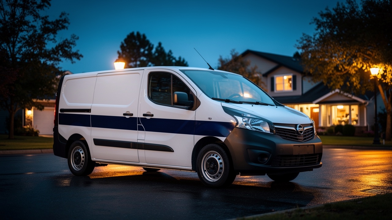 A plumbing company service van on a residential job